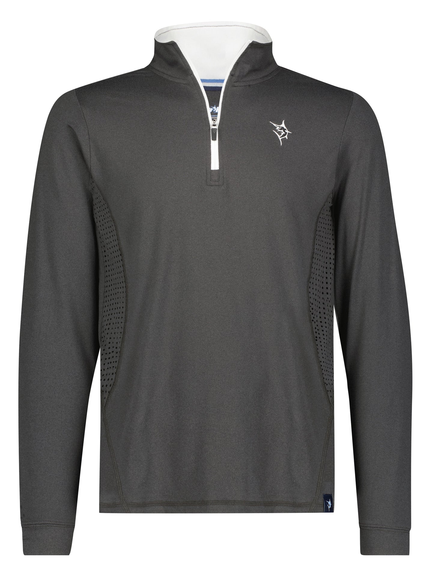 Monterey Performance Quarter Zip long-sleeve charcoal top with white zipper, mesh side panels, White Water Life logo on Tampa Home & Garden Store