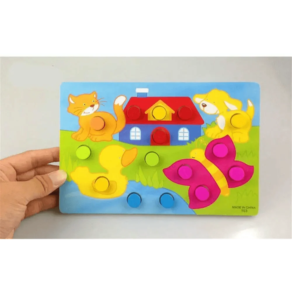 Montessori wooden cartoon animal clock puzzle toy with colorful animals on blue board on Tampa Home & Garden Store