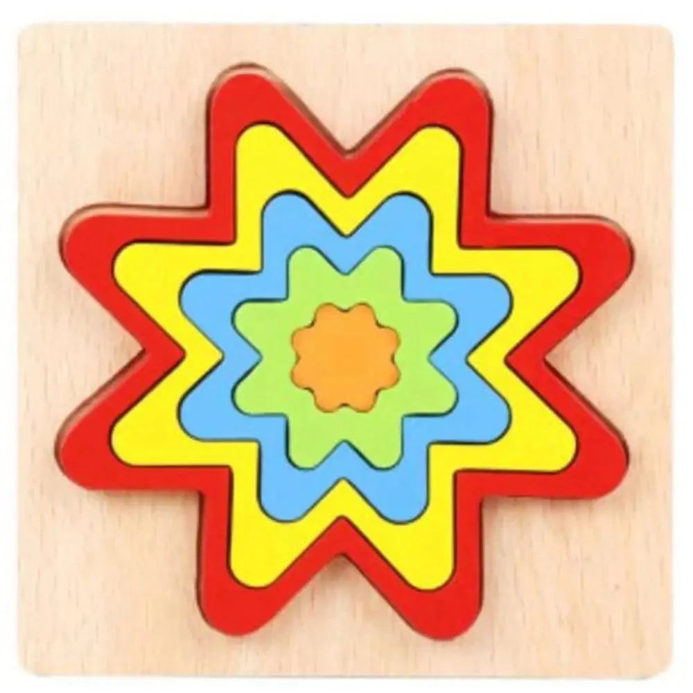 Stevvex wooden star puzzle with colorful nested star layers on wood base on Tampa Home & Garden Store
