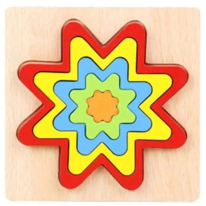 Stevvex wooden star puzzle with colorful nested star layers on wood base on Tampa Home & Garden Store