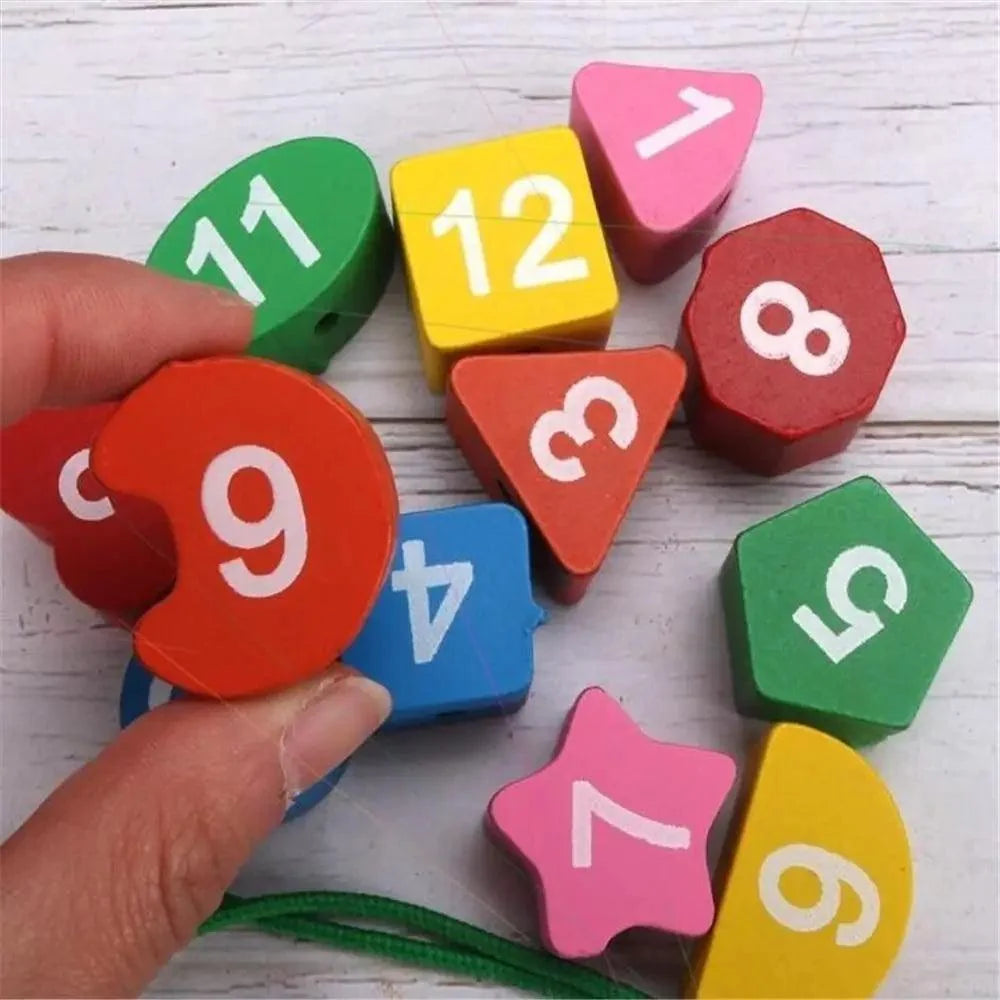 Montessori wooden beaded geometry clock puzzle 12-piece set with colorful numbered blocks Stevvex on Tampa Home & Garden Store