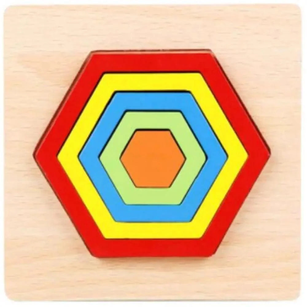 Wooden geometry puzzle five concentric hexagons red yellow blue lime green orange on Tampa Home & Garden Store