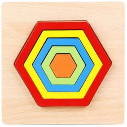 Wooden geometry puzzle five concentric hexagons red yellow blue lime green orange on Tampa Home & Garden Store