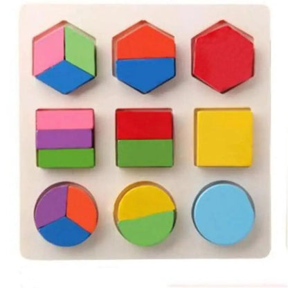 Stevvex wooden Montessori color shape puzzle set with hexagon, square and circle pieces on Tampa Home & Garden Store