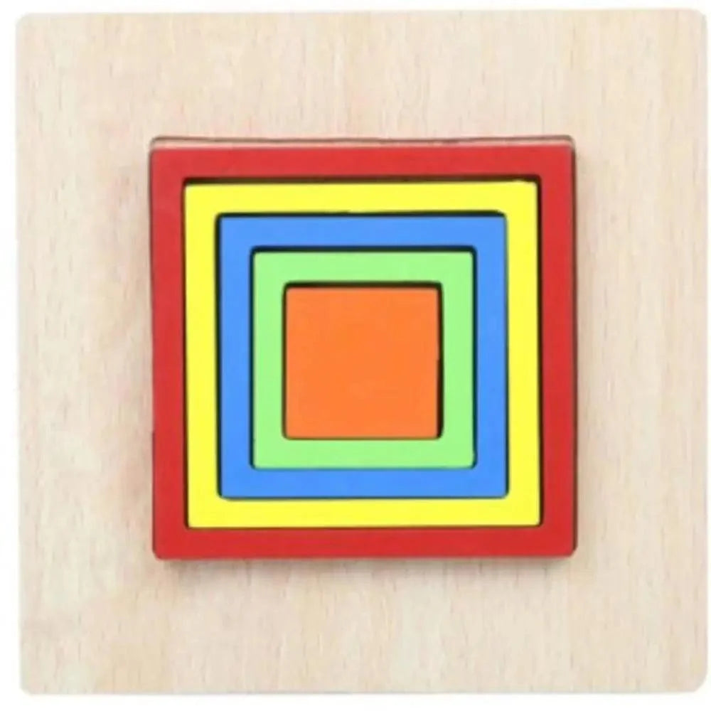 Montessori wooden nesting square puzzle by Stevvex with red yellow blue green orange frames on Tampa Home & Garden Store
