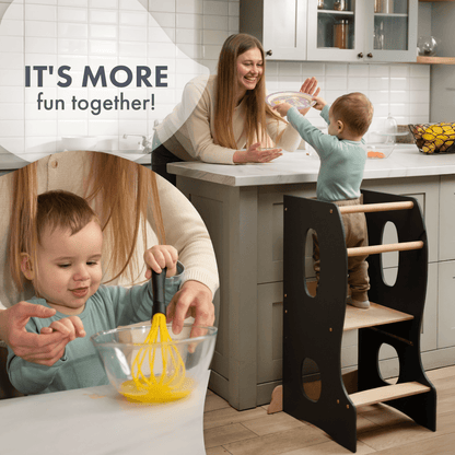 Stable Montessori Tower: Goodevas wooden toddler chair with black frame and light wood steps on Tampa Home & Garden Store