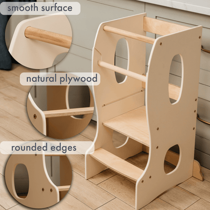 Stable Montessori Tower wooden toddler chair ivory natural plywood rounded edges Goodevas on Tampa Home & Garden Store