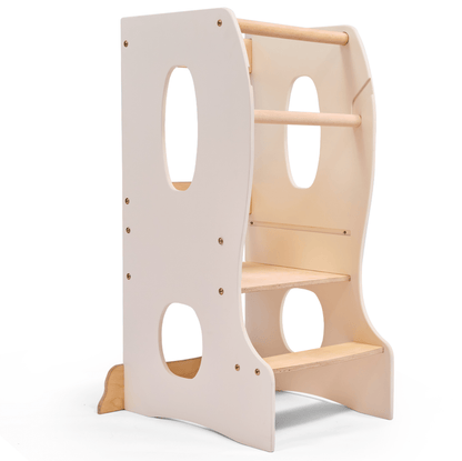 Goodevas Ivory Wooden Montessori Toddler Tower with two step shelves on Tampa Home & Garden Store