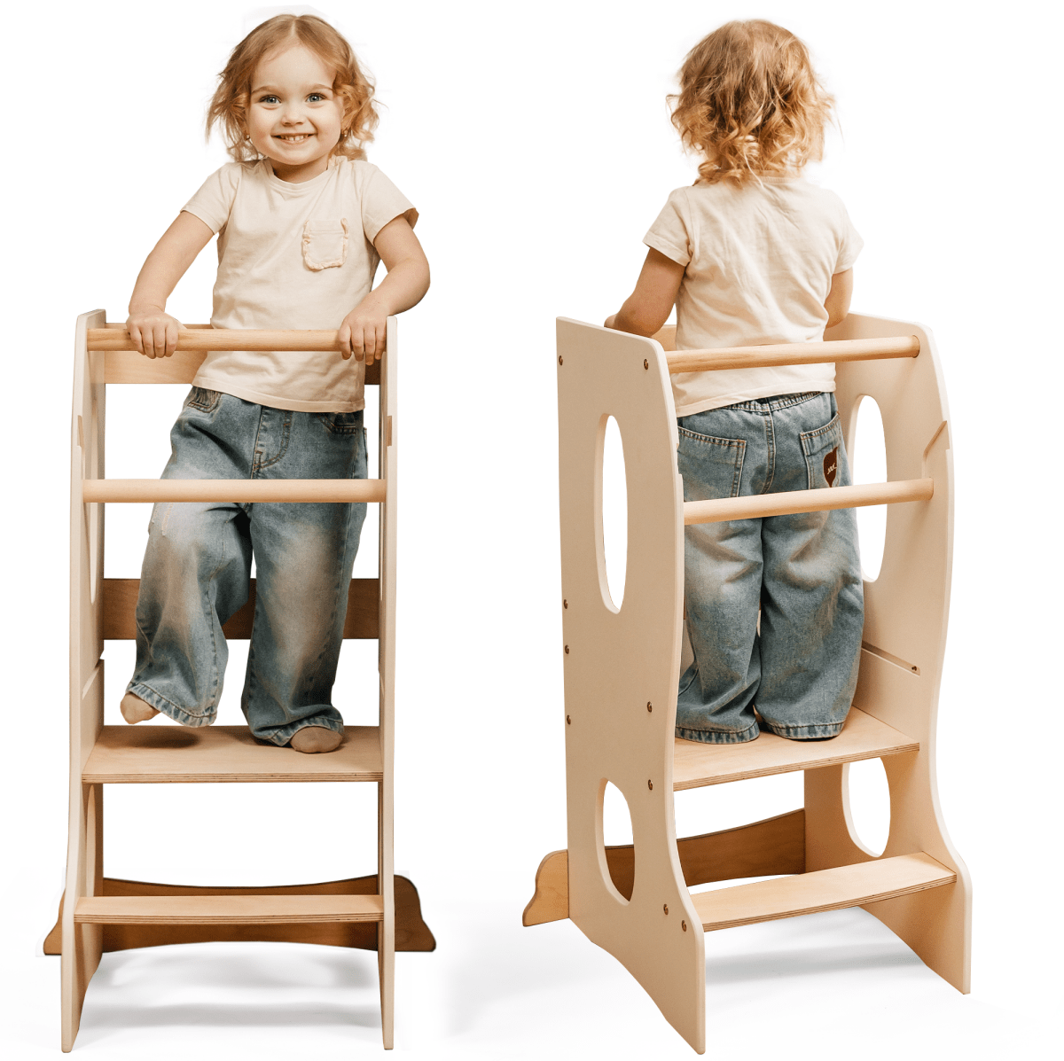 Stable Montessori Tower Ivory wooden growing chair by Goodevas, toddler tower on Tampa Home & Garden Store