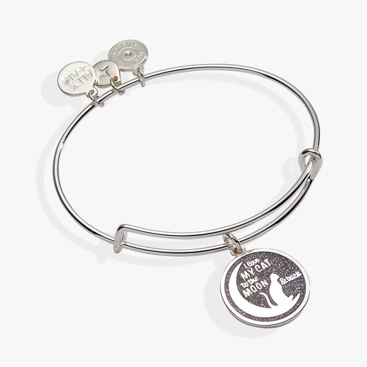 Love My Cat to the Moon and Back bangle bracelet, silver-tone with charms, Alex and Ani on Tampa Home & Garden Store