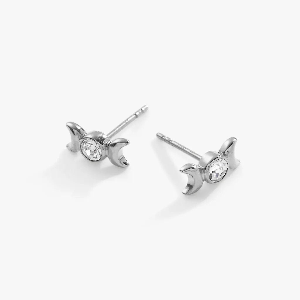 Earrings Lunar Phase mini stud pair in silver-tone metal with clear crystals by ALEX AND ANI on Tampa Home & Garden Store