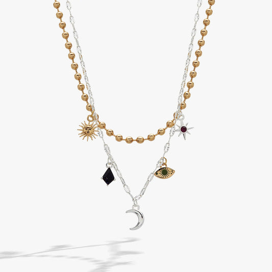 Moon Magic Two-Row Charm Necklace Blue Sunstone