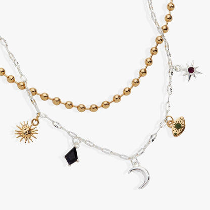 Moon Magic Two-Row Charm Necklace Blue Sunstone