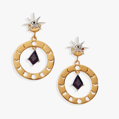 Moon Phase Earring Blue Sunstone and Star Moon