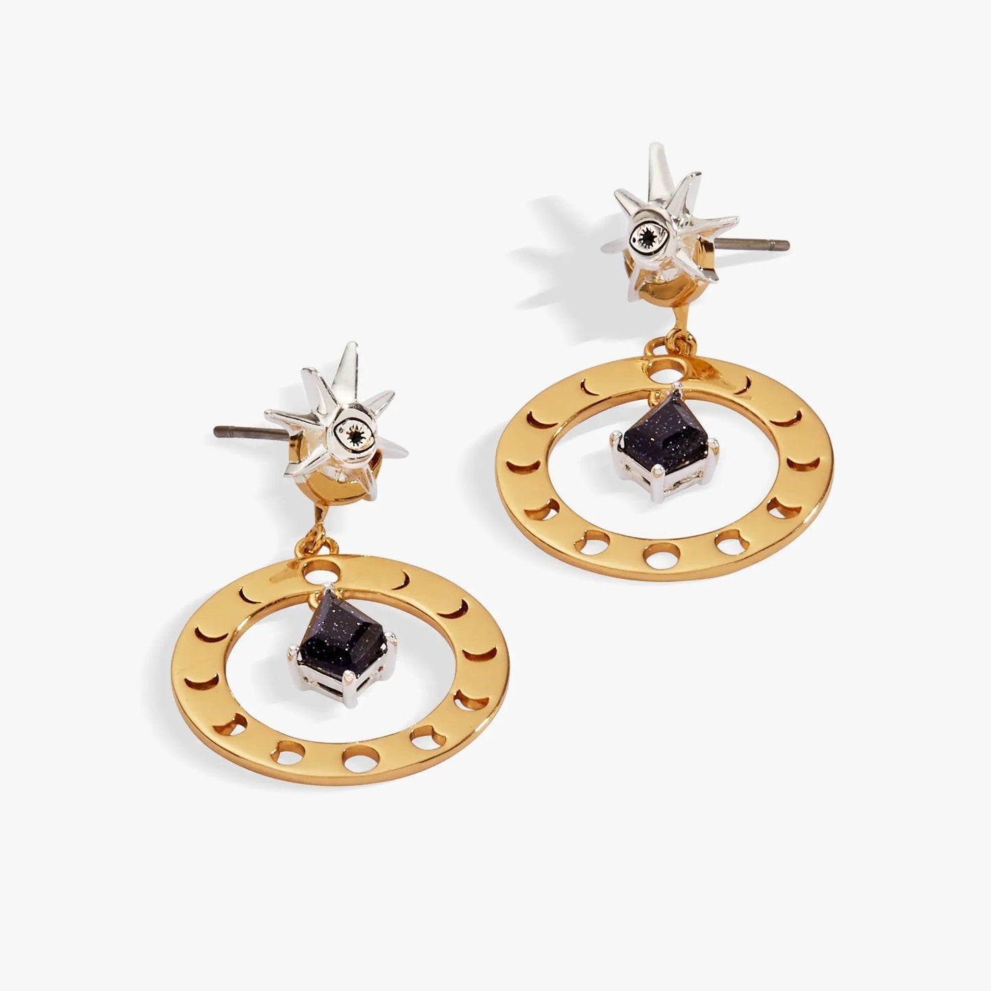 Moon Phase Earring Blue Sunstone and Star Moon
