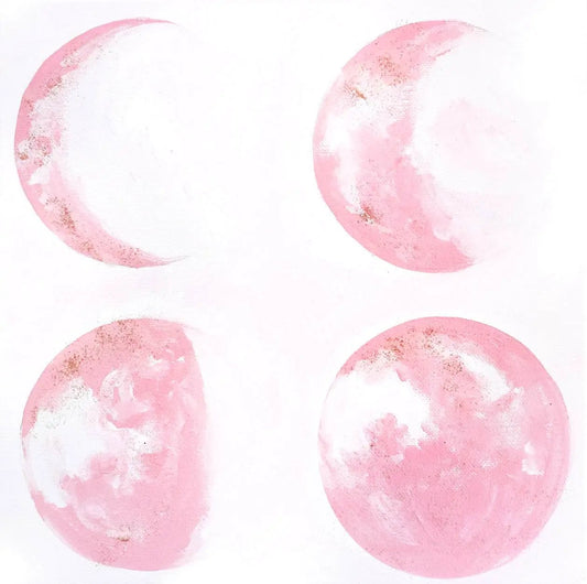 Pink Moon Phases Art Print Calm Wall Decor featuring four soft pink moons for home & garden on Tampa Home & Garden Store