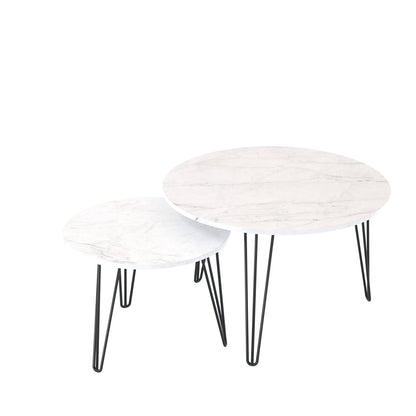 Rustic nesting coffee tables set of 2 with white marble tops and black metal legs by HouseOfZazla on Tampa Home & Garden Store