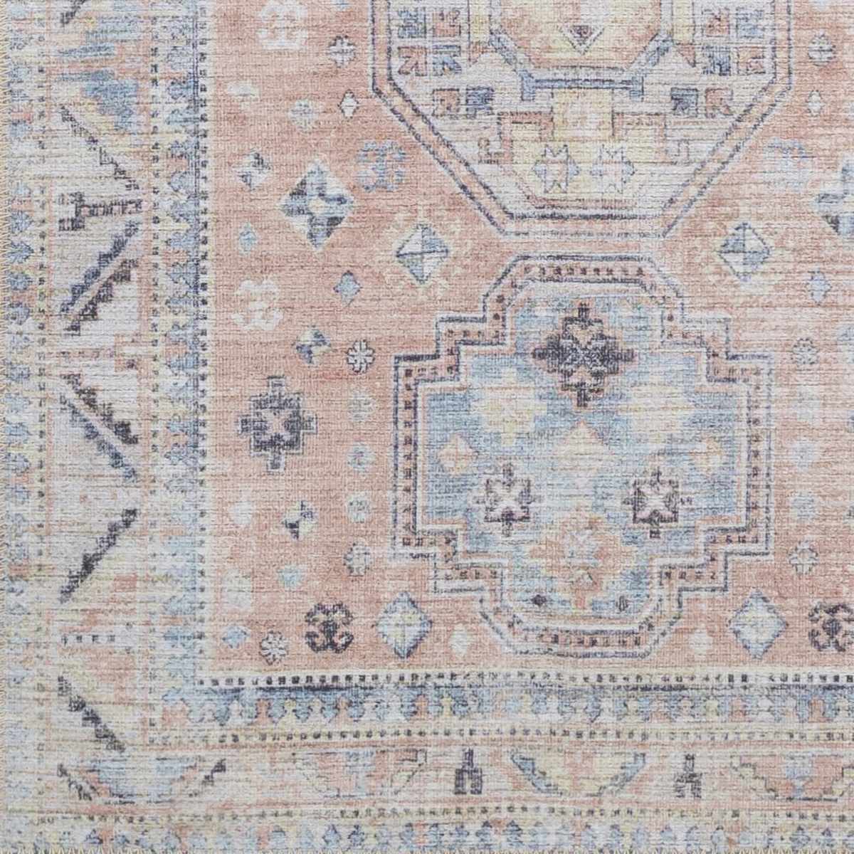 Morcott Peach Washable Area Rug peach and blue medallion pattern by Boutique Rugs on Tampa Home & Garden Store