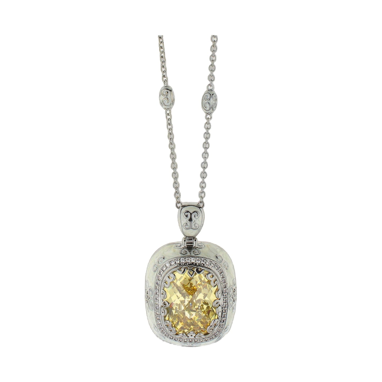 Moroccan Yellow Enamel and Cubic Zirconia Pendant
