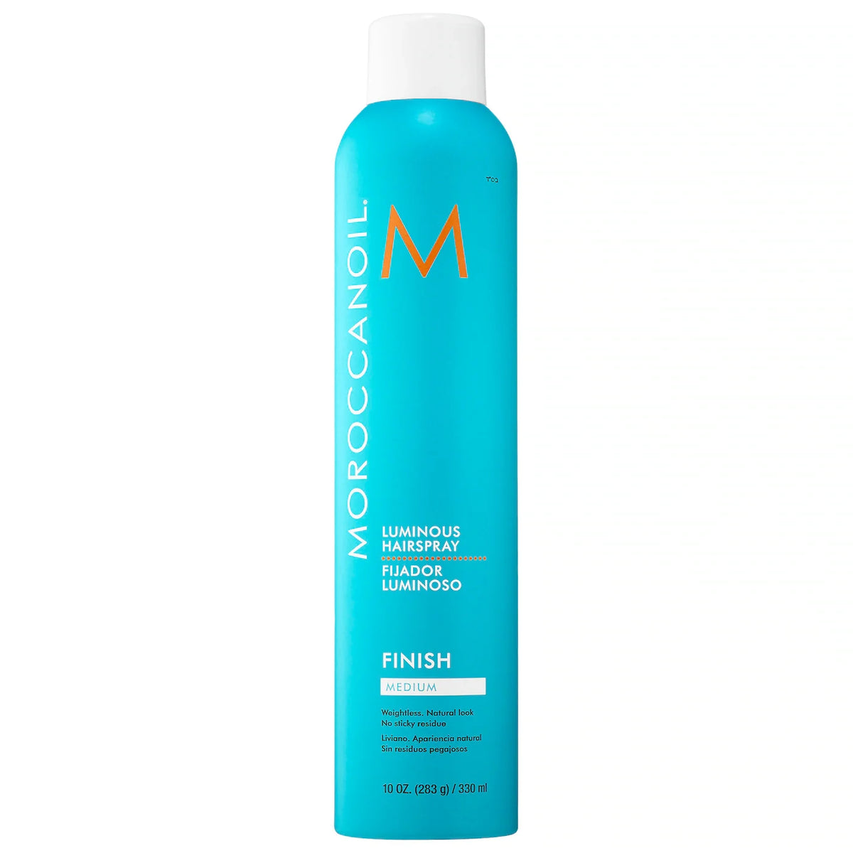 Moroccanoil Luminous Hairspray Medium Hold 10 oz turquoise bottle with white cap on Tampa Home & Garden Store