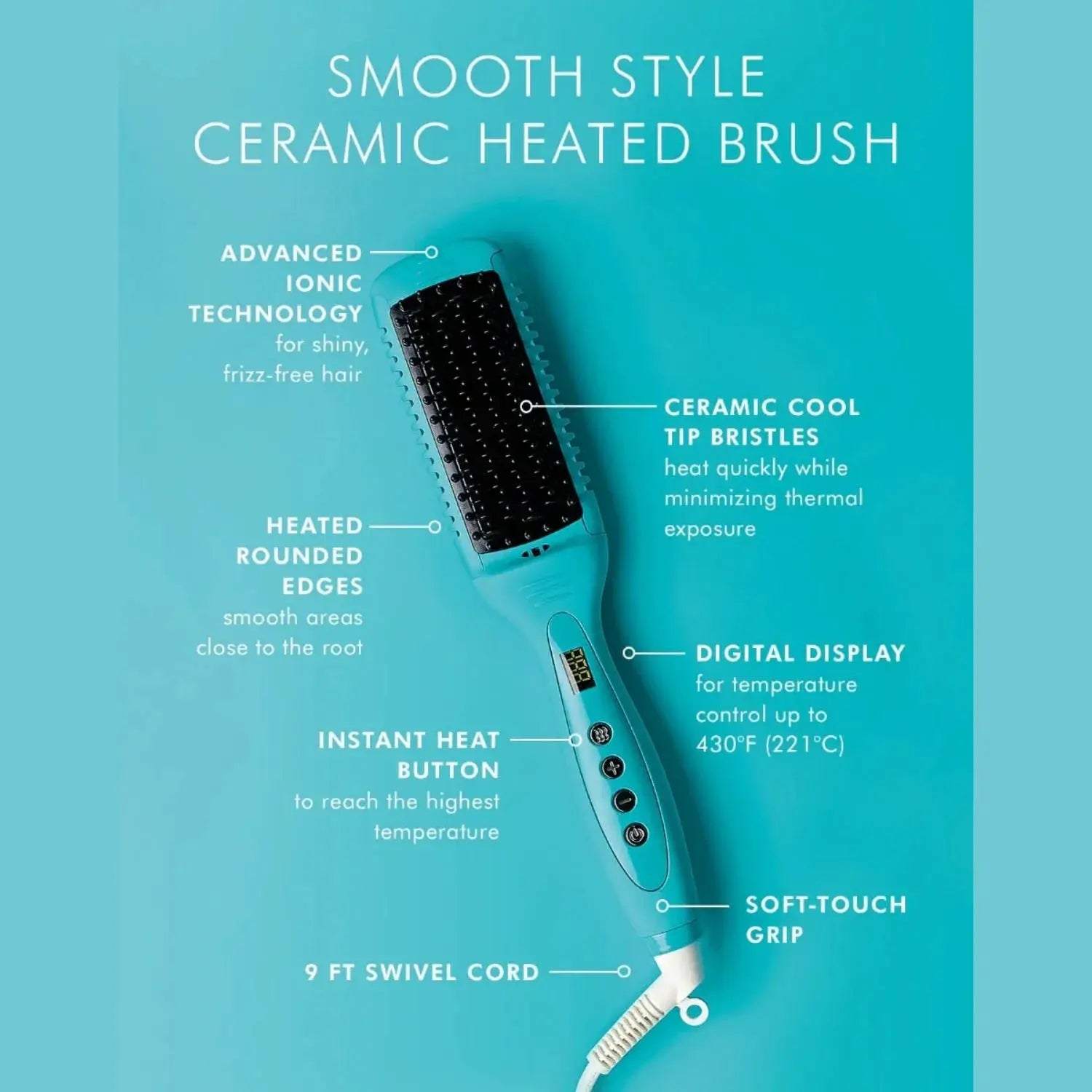 Moroccanoil Smooth Style Ceramic Heated Brush turquoise handle with black bristles on Tampa Home & Garden Store