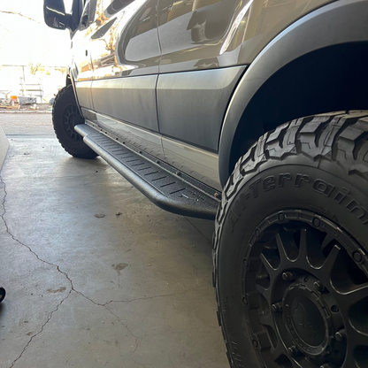 Mercedes Sprinter Rockbody Side Steps avatar offroad; silver metal running boards on Tampa Home & Garden Store