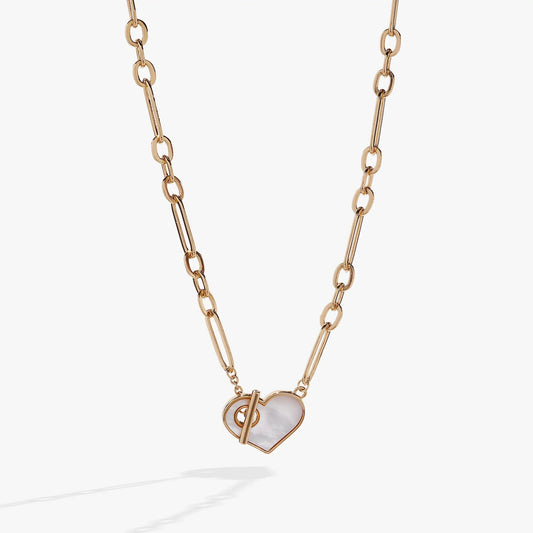 Heart Mother of Pearl Toggle Necklace by Alex and Ani, gold-tone chain with heart pendant on Tampa Home & Garden Store