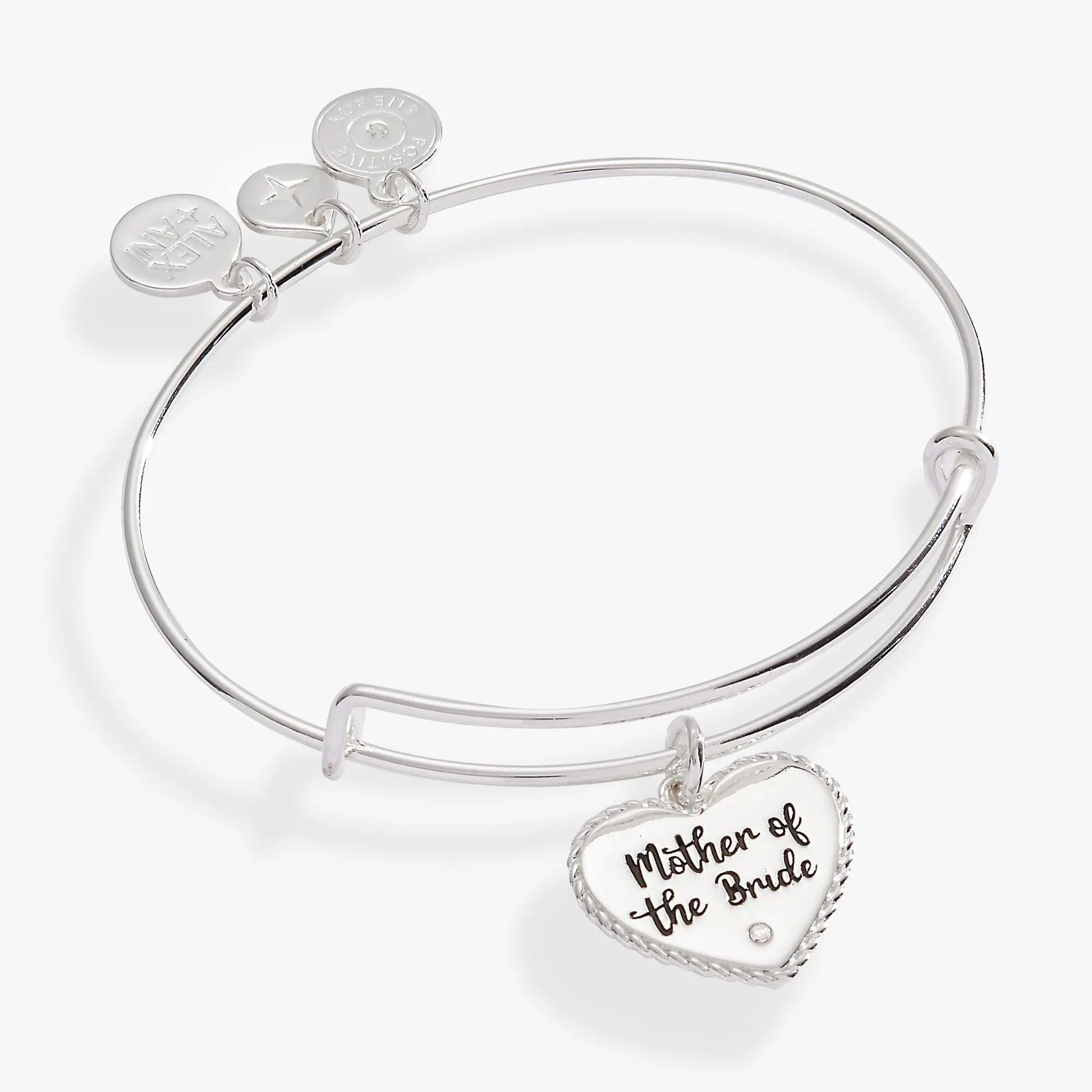 Mother of the Bride Heart Bangle bracelet with silver-tone disk charms by ALEX AND ANI on Tampa Home & Garden Store