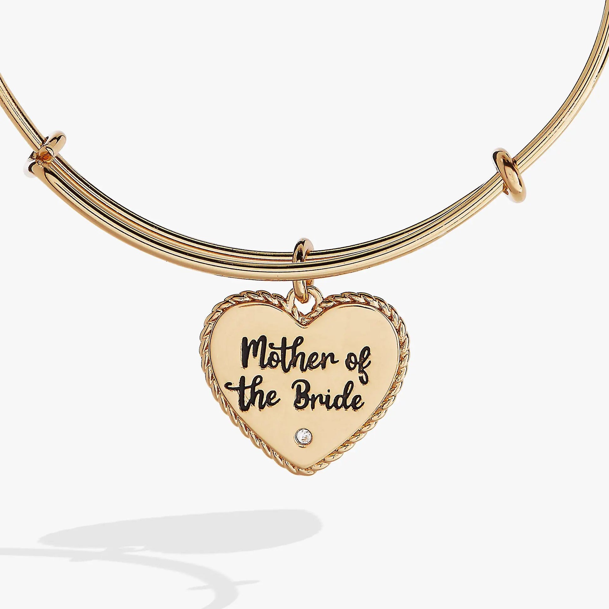 Mother of the Bride Heart Bangle by Alex and Ani, gold-tone bracelet with heart charm on Tampa Home & Garden Store