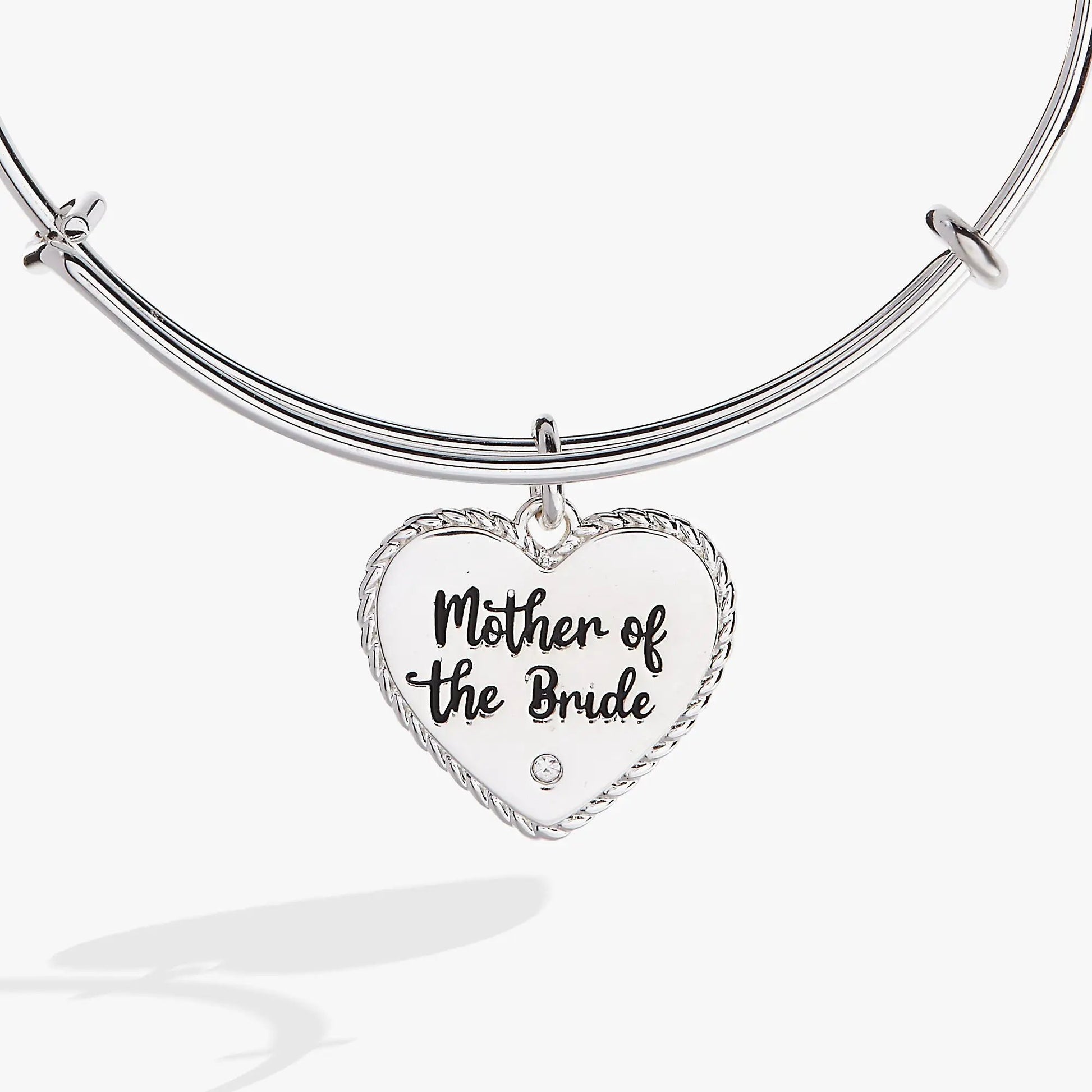 Mother of the Bride Heart Bangle by Alex and Ani, silver-tone bracelet with rope-edged heart charm on Tampa Home & Garden Store