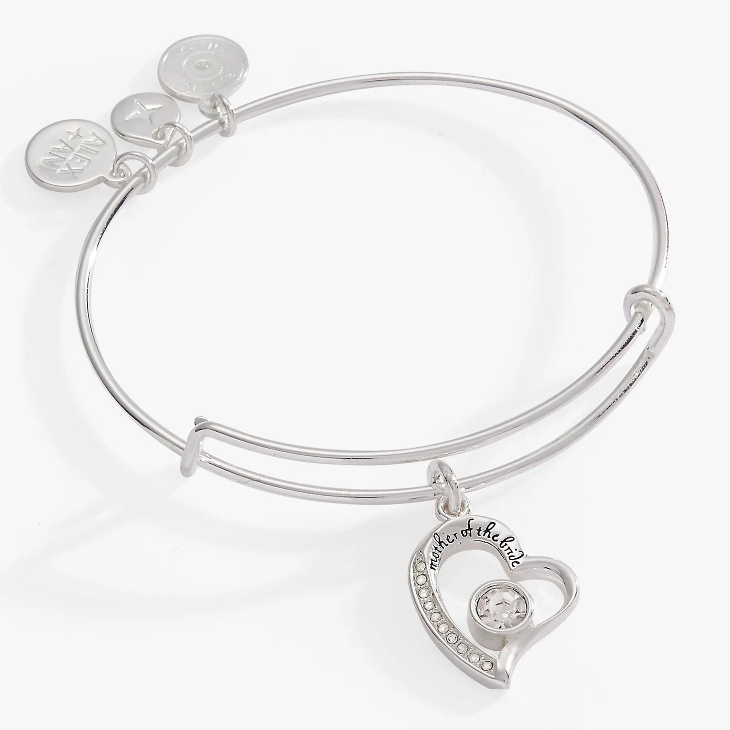 Mother of the Bride Bangle by ALEX AND ANI, silver-tone bracelet featuring engraved charm and crystals on Tampa Home & Garden Store
