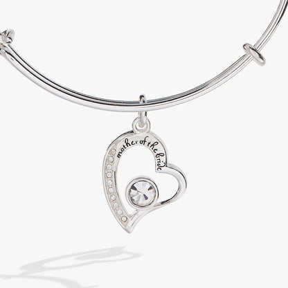 Mother of the Bride Bangle by Alex and Ani, silver bracelet with crystal heart charm on Tampa Home & Garden Store