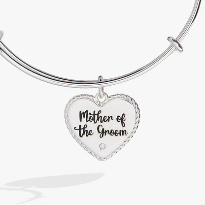 Mother of the Groom Heart Bangle by Alex and Ani in silver tone with braided heart charm on Tampa Home & Garden Store