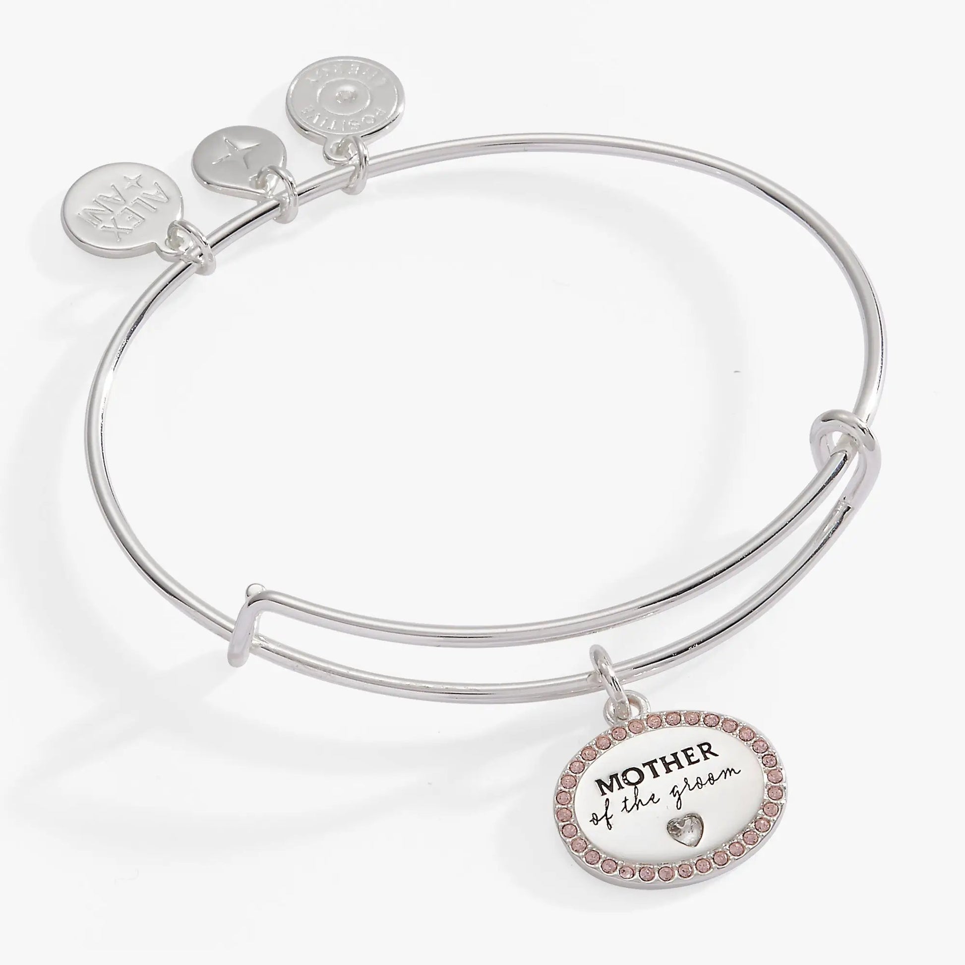 Mother of the Groom Bangle Alex and Ani; silver-tone bracelet with 3 discs and pink accents on Tampa Home & Garden Store