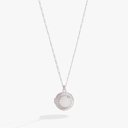Mother Locket Necklace by ALEX AND ANI, silver chain with crystal-edged white locket on Tampa Home & Garden Store