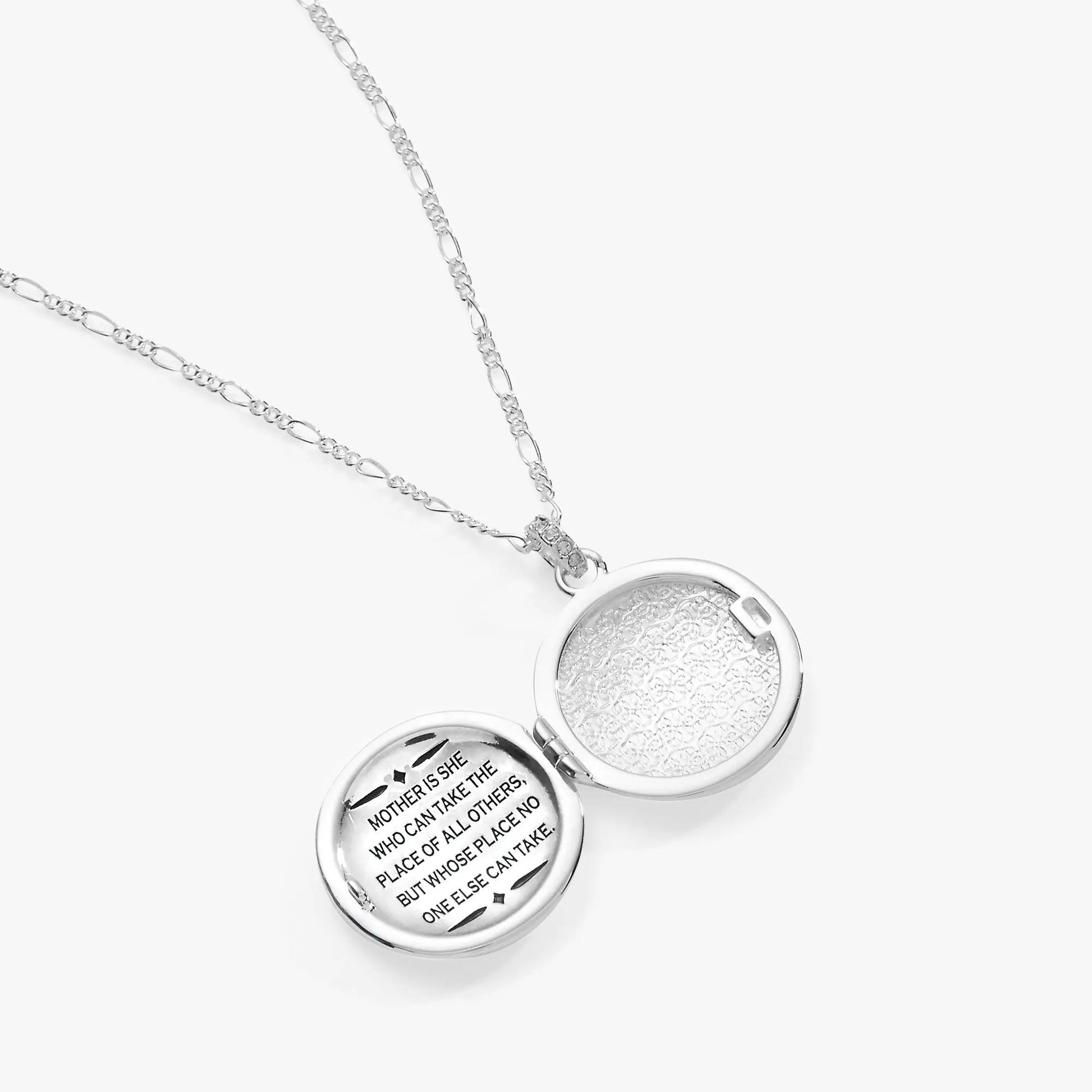 Mother Locket Necklace, silver Alex and Ani pendant with engraved interior message on Tampa Home & Garden Store