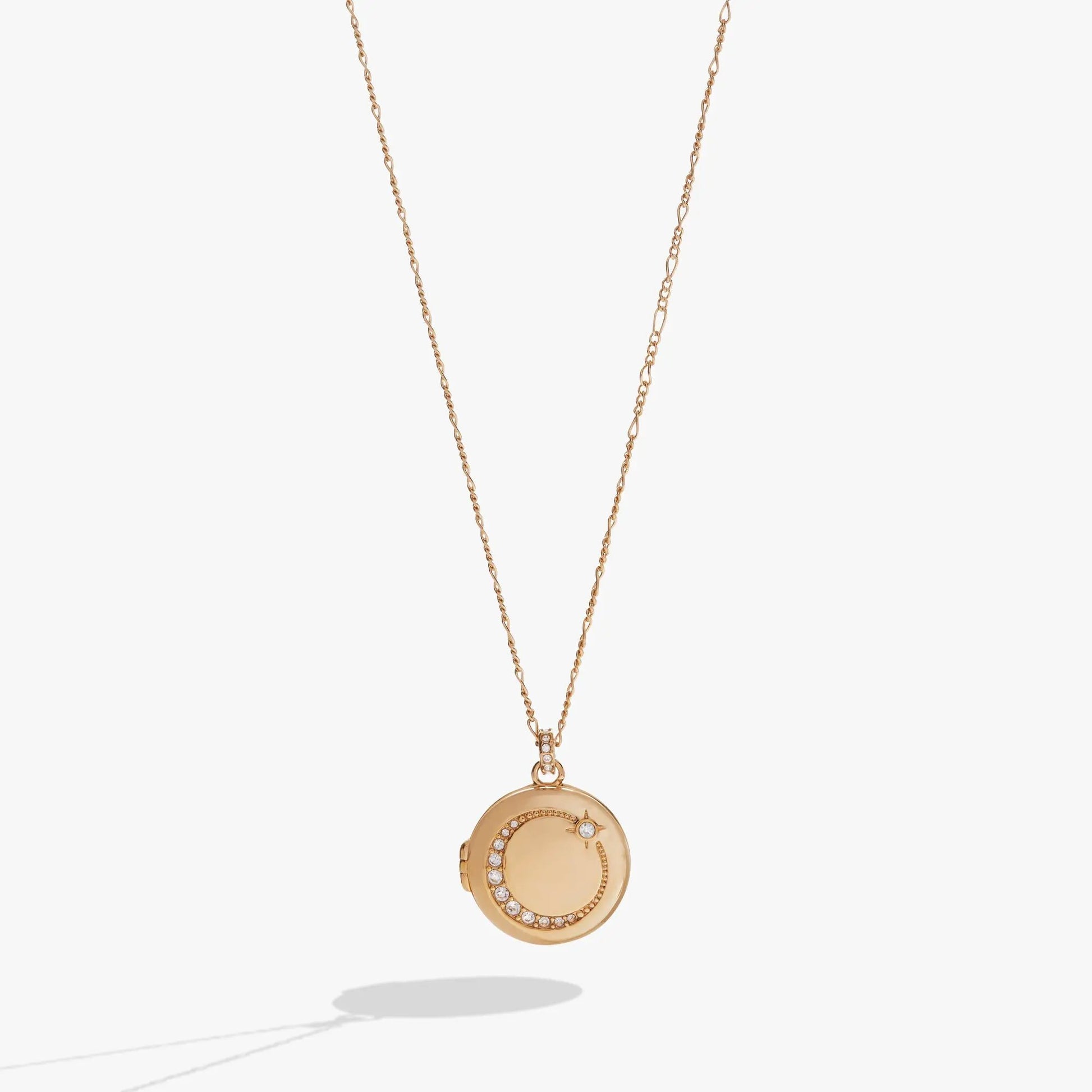 Mother Locket Necklace by ALEX AND ANI in rose-gold tone with crystal-embellished round locket on Tampa Home & Garden Store