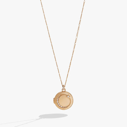 Mother Locket Necklace by ALEX AND ANI in rose-gold tone with crystal-embellished round locket on Tampa Home & Garden Store