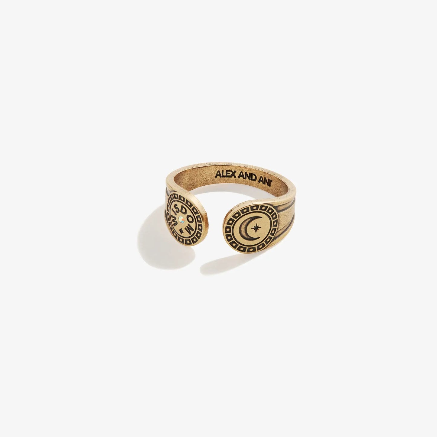 Moon Motivation Ring Wrap by ALEX AND ANI, gold-tone wrapped ring with moon and star medallions on Tampa Home & Garden Store
