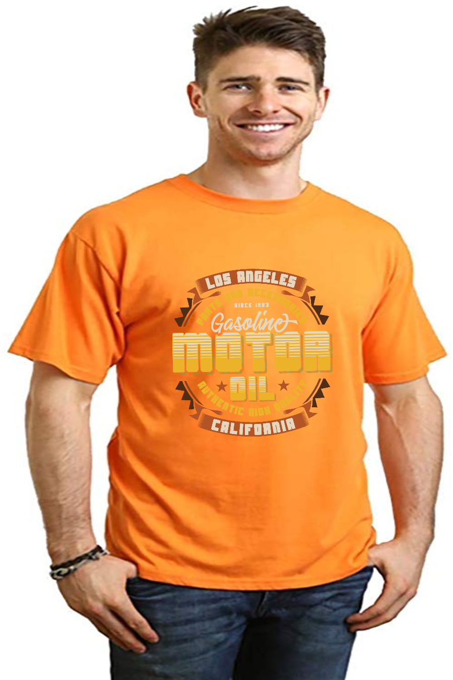 Motor oil T-shirt in orange by Spun Bamboo; bamboo viscose/organic cotton, men's tee on Tampa Home & Garden Store