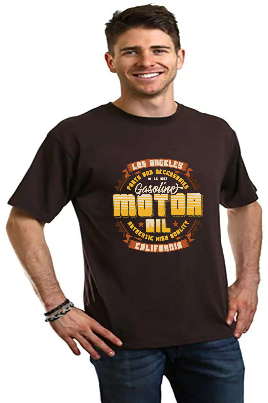 Men's motor oil graphic t-shirt in dark brown, bamboo viscose/organic cotton by Spun Bamboo on Tampa Home & Garden Store