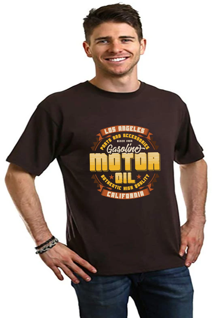 Men's motor oil graphic t-shirt in dark brown, bamboo viscose/organic cotton by Spun Bamboo on Tampa Home & Garden Store