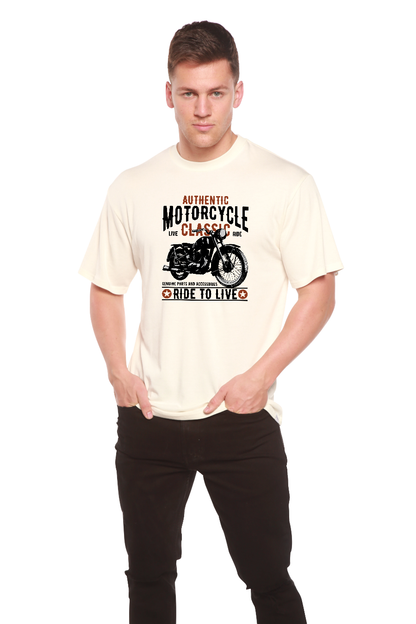 Motorcycle Classic men's short sleeve graphic T-shirt, cream bamboo viscose/organic cotton on Tampa Home & Garden Store