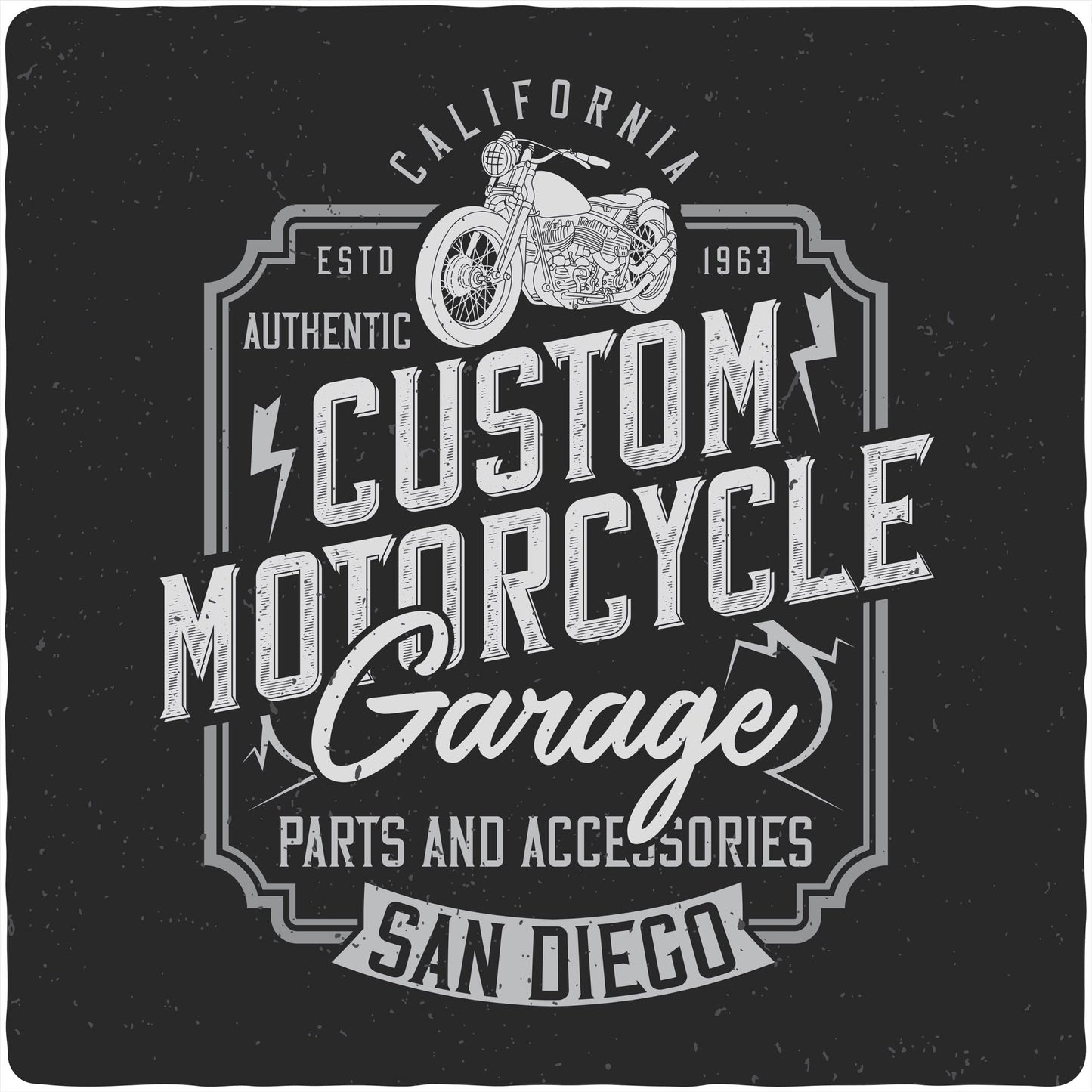 Motorcycle Garage bamboo viscose T-shirt black with vintage motorcycle artwork on Tampa Home & Garden Store