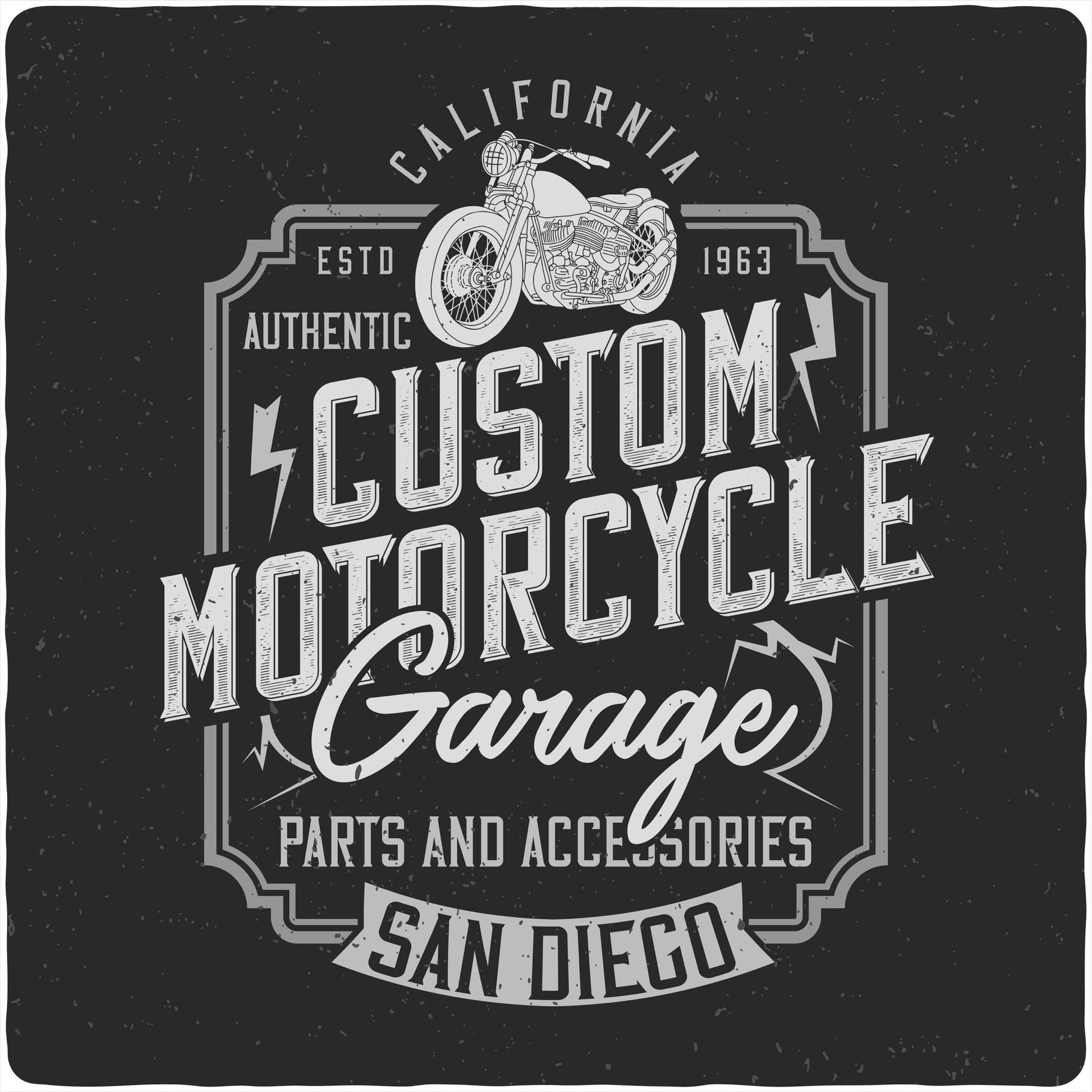 Motorcycle Garage bamboo viscose T-shirt black with vintage motorcycle artwork on Tampa Home & Garden Store