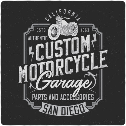 Motorcycle Garage bamboo viscose T-shirt black with vintage motorcycle artwork on Tampa Home & Garden Store