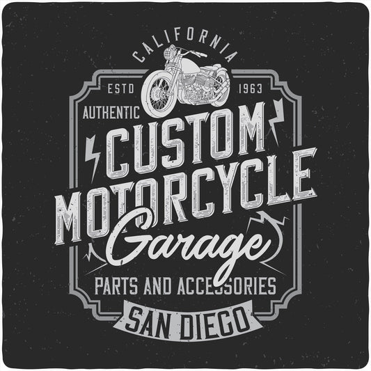 Motorcycle Garage bamboo viscose T-shirt black with vintage motorcycle artwork on Tampa Home & Garden Store