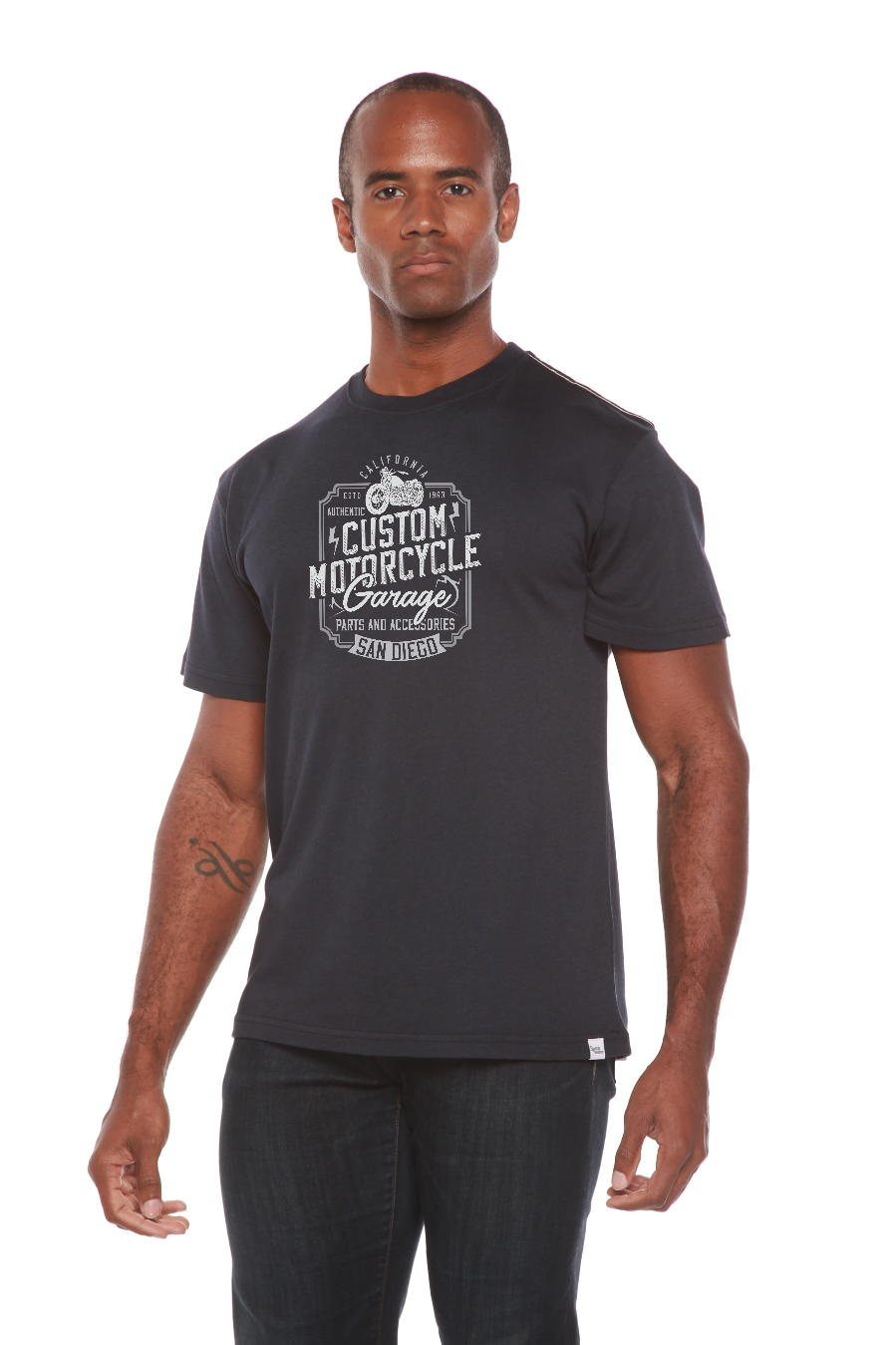 Mototrcycle Garage men's graphic T-shirt short sleeve bamboo viscose/organic cotton black on Tampa Home & Garden Store
