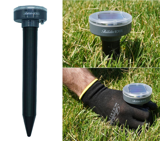 Ultrasonic Rodent Repeller stake by Thunder Acres with solar top for outdoor pest control on Tampa Home & Garden Store