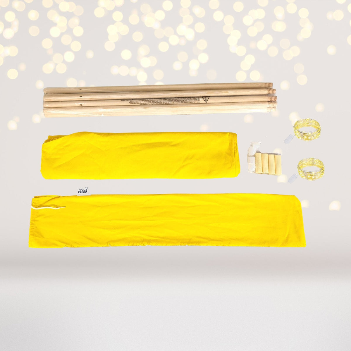 Play Set Movie Night Kids Tent Gift Set with wooden dowels and bright yellow fabric on Tampa Home & Garden Store